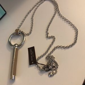 Henri bendel silver and tan leather necklace